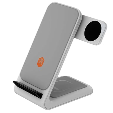 STM Cargador inalámbrico 3 en 1 Cargador ChargeTree Swing para iPhone / Apple Watch / AirPods Blanc / Gris