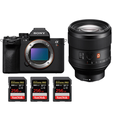 Cámara híbrida Sony A7R V + FE 85mm f/1.4 GM + 3 SanDisk 256GB Extreme PRO UHS-II + Ebook ''20 consejos para fotos que impactan''