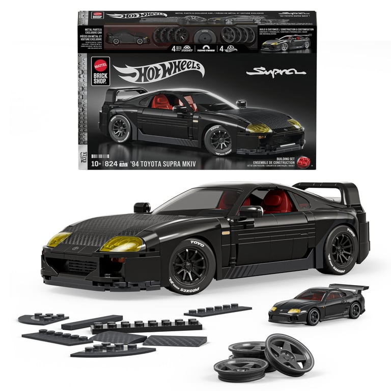 Mattel Brick Shop Hot Wheels Coffret de Construction Toyota Supra MKIV 1994 série Elite 824 pièces détails réalistes autocollants personnalisés collectionneurs adultes et enfants dès JKG40