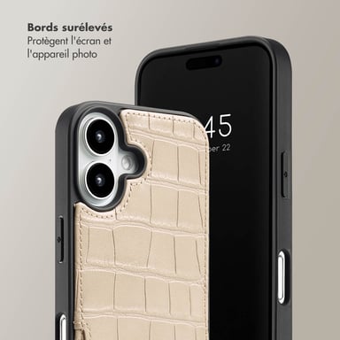 Selencia Coque de télephone Nova Croco avec cordon et porte-cartes pour Apple iPhone 16 - Beige