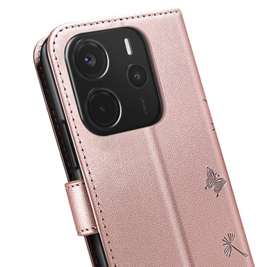 Zanaé Funda tipo cartera para Redmi Note 14 4G Premium Diseño Flores Mariposa Rosa dorado