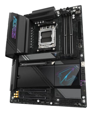 GIGABYTE X870E AORUS PRO Placa Base - Compatible con CPUs AMD Ryzen 9000, 16+2+2 fases VRM digitales, hasta 8000MHz DDR5 (OC), 3xPCIe 5.0 + 1xPCIe 4.0, Wi-Fi 7, LAN 2.5GbE, USB 4
