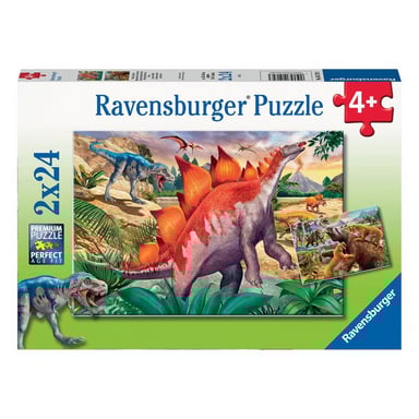 Puzzle educativo 2x24 piezas: Mamuts y dinosaurios para niños