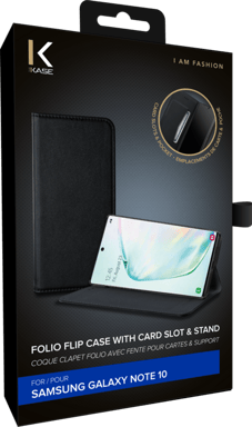 Funda tipo folio con ranura para tarjetas y soporte para Samsung Galaxy Note10, Negro