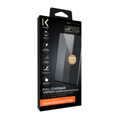 Protezione dello schermo in vetro temperato (100% di copertura della superficie) per Xiaomi Redmi Note 9 Pro, nero