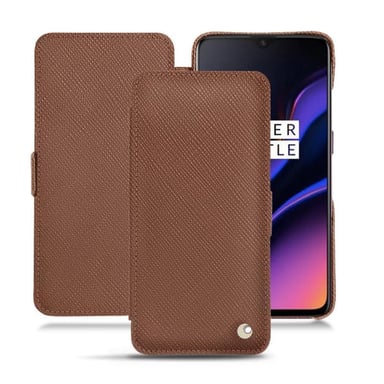 Funda de piel OnePlus 6T - Solapa horizontal - Marrón - Piel saffiano