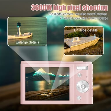 Appareil photo numérique 48MP FHD 1080p avec zoom 16x et carte mémoire de 32 Go Pink