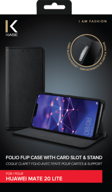 Funda plegable con ranura para tarjetas y soporte para Huawei Mate 20 Lite , Negro