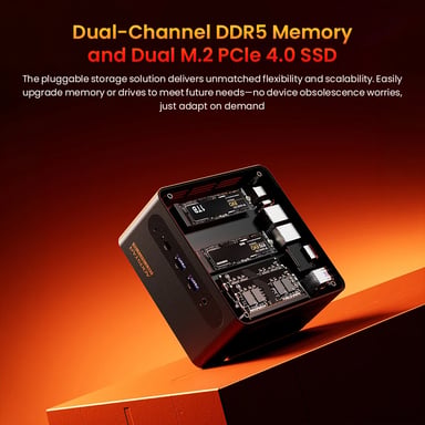 AOOSTAR G?FLIP Mini PC Barebone (senza RAM né SSD), AMD Ryzen 7 H255 8 core fino a 4,9?GHz, grafica Radeon 780M, doppio DDR5?5600 + doppio SSD M.2 PCIe 4.0, display pieghevole da 5 pollici 1080P, espansione USB4 + OCuLink, doppio LAN 2,5G