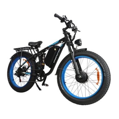 Bicicleta de montaña eléctrica BAOLUJIE DP2603, batería extraíble de 52 V y 32 Ah, suspensión completa - azul