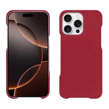 Coque cuir Apple iPhone 16 Pro -  - Rouge - Cuir saffiano