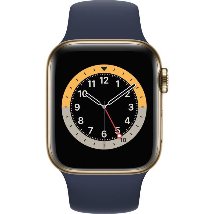 Watch Series 6 GPS + Cellular, APPLE 40mm Gold Stainless Steel Case avec  Deep Navy bracelet connecté - Apple