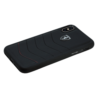 Funda de piel auténtica acolchada Ferrari Heritage para iPhone X/XS, Negro