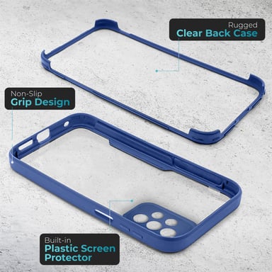 Moozy Case 360 para Samsung A23 5G/4G - Funda transparente con borde azul, protección completa de doble cara, funda con protector de pantalla integrado