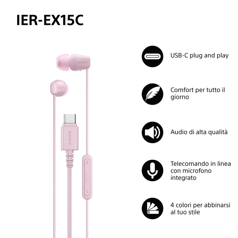 Sony IER-EX15C Casque Avec fil Ecouteurs Appels/Musique USB Type-C Rose - Neuf