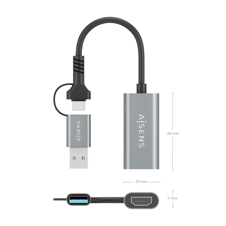Convertisseur USB A+USB C vers HDMI Aisens Aluminium @60HZ USB A/ +USB C/ HDMIH 15cm Neuf - vue 3