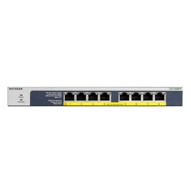 NETGEAR GS108PP Non-géré Gigabit Ethernet (10/100/1000) Connexion Ethernet, supportant l'alimentation via ce port (PoE) Noir