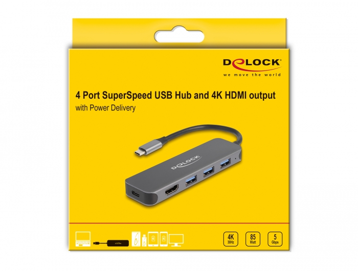 DeLOCK Hub de 3 ports USB et une prise 4K HDMI avec connexion USB Type C et PD 85 Watt Neuf - vue 2