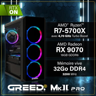 MK2 Pro - PC Gamer - AMD Ryzen 7 5700X - AMD Radeon RX 9070 16GO - Rapide Bureau PC Gaming - 32 GO RAM DDR4 - 2 TO SSD - Ordinateur avec WiFi + Windows 11 Pro