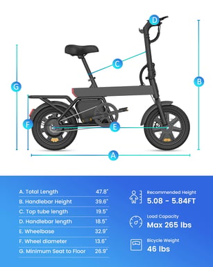 VéLo Électrique REGALANGEL B20 MINI | Moteur 500W | Batterie 36V 7.8Ah | Pneus 14 Pouces | Vitesse Max 25 km/h | Autonomie 25 km | Noir
