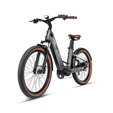 Bicicleta eléctrica de fibra de carbono MIHOGO AIR MAX con doble batería, app inteligente y frenos hidráulicos - plateada