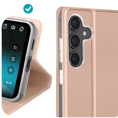 Dux Ducis Funda con cierre para Galaxy S24 / S25 efecto satinado, Dux Ducis Rosa dorado