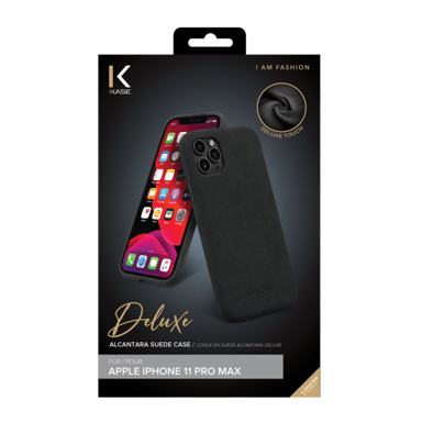 Coque en Suède Alcantara Deluxe pour Apple iPhone 11 Pro Max, Noir Minuit