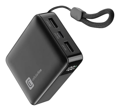 Cellularline Batteria esterna 10 000 mAh Batteria esterna ultra-compatta 10 000 mAh con schermo LCD per controllare immediatamente la carica e Power Delivery 20W per una carica rapida ed efficiente. Cinghia inclusa per