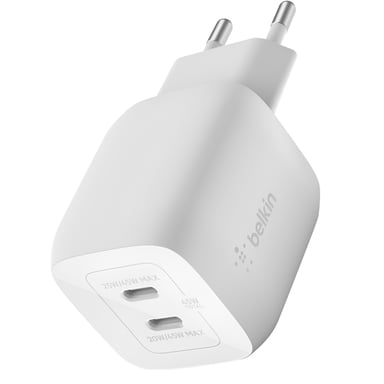Belkin Cargador de red ultrarrápido compacto USB C doble de 45 W GaN y PPS Blanco