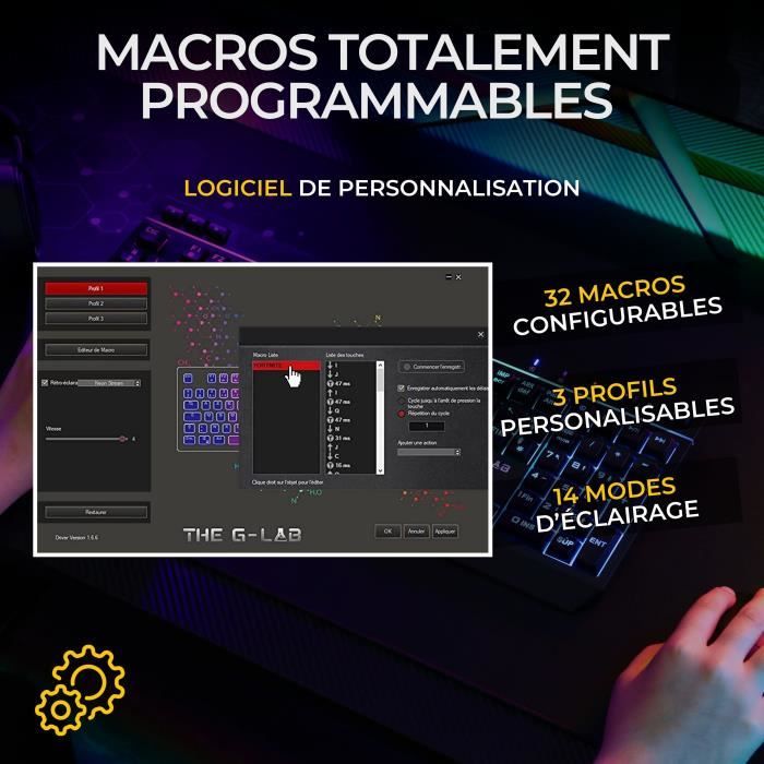 Clavier gamer sans fil THE G LAB KEYZ TUNGSTEN EX 32 macros configurables - vue 4