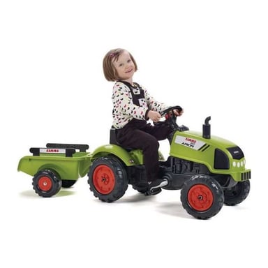 Tractor a pedales FALK Claas Arion con remolque desmontable Verde Negro Rojo