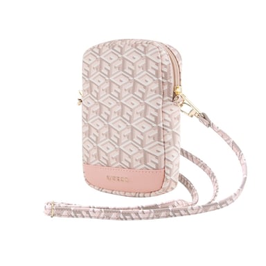Sac à Bandoulière pour Téléphone Zippé Motif G Cube avec Logo en Métal Rose