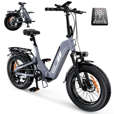 Vélo électrique pliable iScooter EB8 avec batterie 48 V 15 Ah - gris