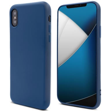 Moozy Lifestyle. Coque conçue pour iPhone X et iPhone XS, bleu nuit – Coque en silicone liquide avec finition mate et doublure en microfibre douce.
