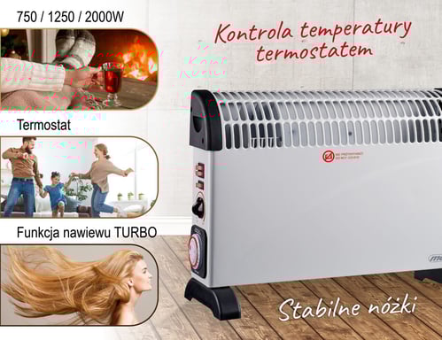 Mesko MS 7741w convector eléctrico temporizador suministro termostato turbo <45dB 2000W