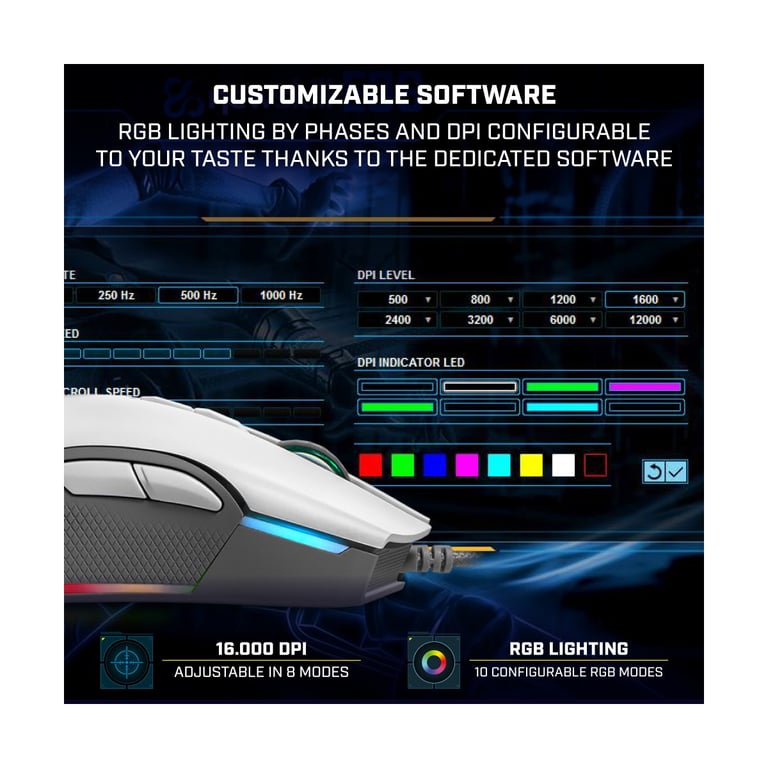 Souris de Jeu Newskill Eos Ivory – Capteur Optique 16000 DPI, Éclairage RGB - vue 3