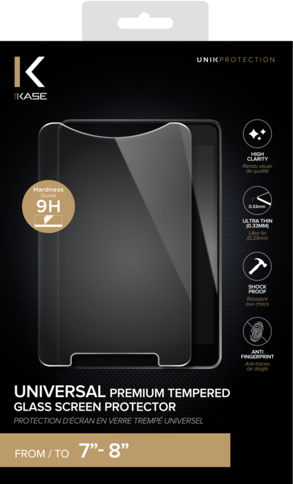 Protection d'écran premium en verre trempé universel pour tablette (7-8  pouces) - The Kase