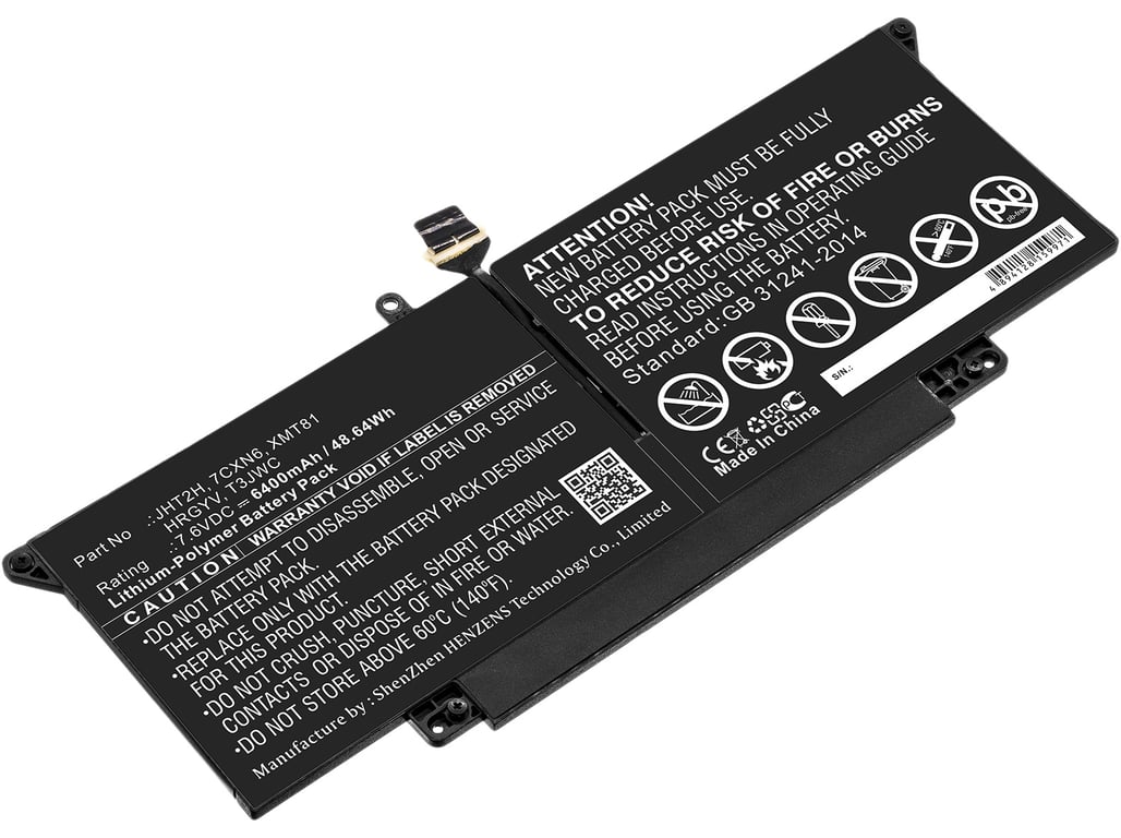 DLH Batterie Li Pol 7.6V 6400mAh 49Wh 7CXN6 / HRGYV / JHT2H / T3JWC / XMT81 Neuf