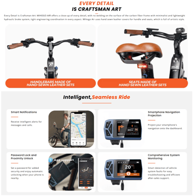 Bicicleta eléctrica de fibra de carbono MIHOGO AIR MAX con doble batería, app inteligente y frenos hidráulicos - azul