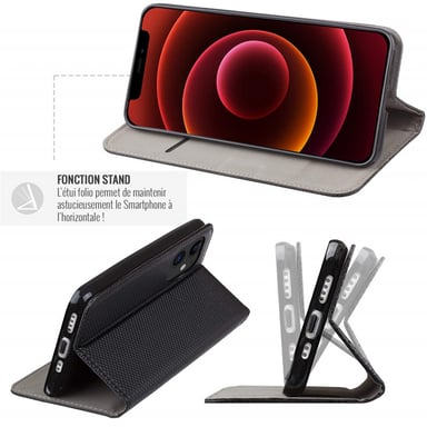 Custodia Folio nera per Apple iPhone 14 Plus Chiusura magnetica - Funzione Cinema Stand - Custodia per schede inclusa