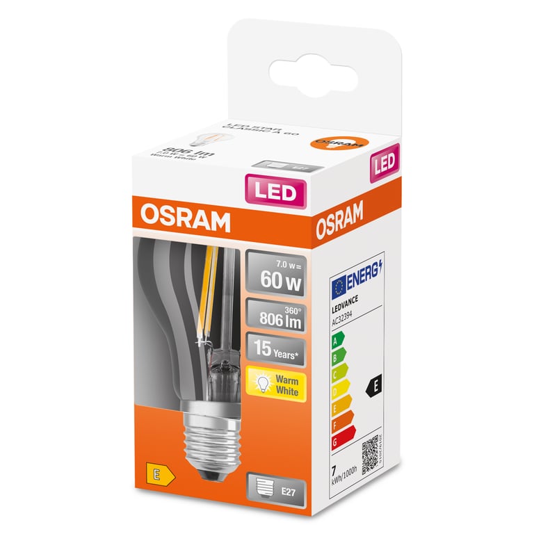 Ampoule led standard claire filament 7w60 e27 chaud - vue 6