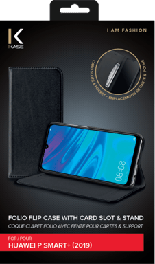 Coque clapet folio avec fente pour cartes & support pour Huawei P Smart 2019/ P Smart+ 2019, Noir