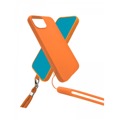 JAYM - Coque Silicone Orange pour Apple iPhone 14 Pro - Tour de Cou et Tour de Poignet inclus - intérieur 100% microfibre