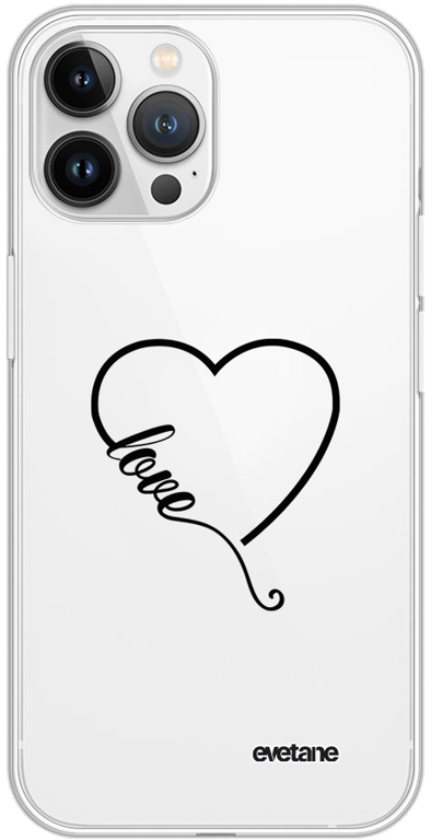 Evetane Coque Apple iPhone 13 Pro Max souple transparente Motif Coeur love