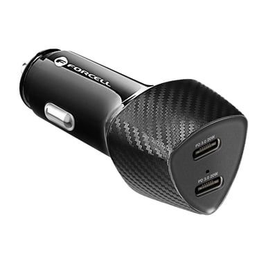 Cargador Coche Double USB-C 40W Power Delivery Elégant Forcell Negro Carbono