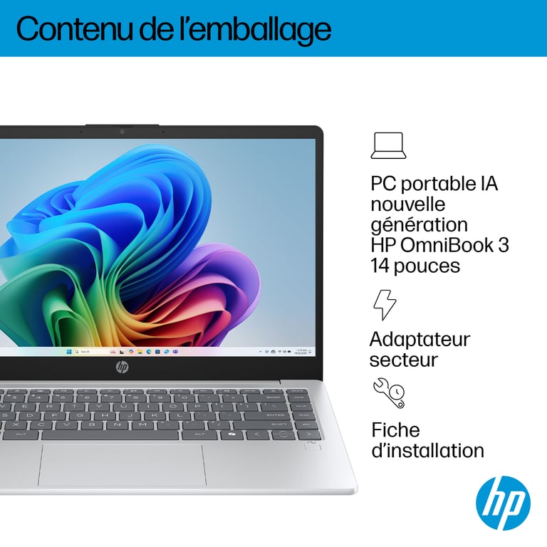 PC Portable HP Omnibook 3 14 ha0015nf Windows 11 14 FHD IPS Ryzen AI 5 340 RAM Stockage SSD AZERTY - vue 6