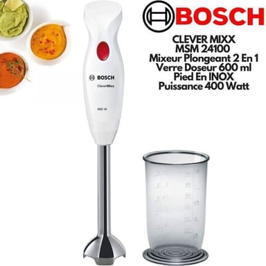 Mixeur plongeant CleverMixx MSM24100 - BOSCH - 400W - Pied détachable inox - 1 vitesse - Bol mixeur