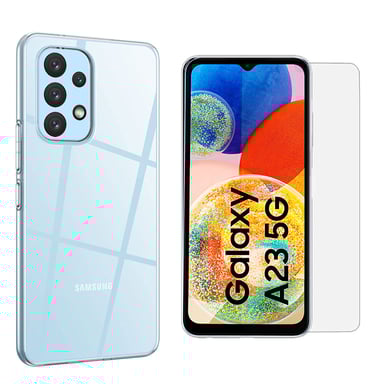 Pack coque transparente en TPU et vitre protection écran en verre trempé pour Samsung Galaxy A23 5G   - XEPTIO