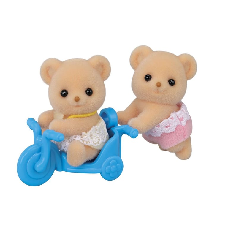 Poupée Sylvanian Families Jumeaux Ours Biscuit – Set de 2 Figurines avec Tricycle