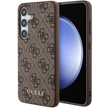Guess Funda para Galaxy S24 Efecto Saffiano con Motivo 4G y Logo de Metal Marrón
